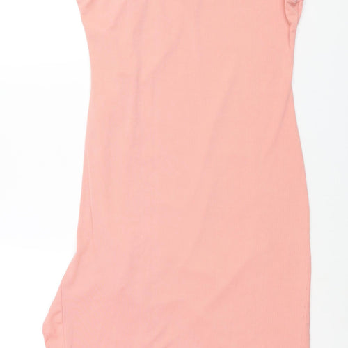 Yozy Womens Pink Polyester Shift Size XL Scoop Neck Button - Drawstring Detail