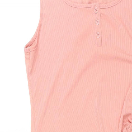 Yozy Womens Pink Polyester Shift Size XL Scoop Neck Button - Drawstring Detail