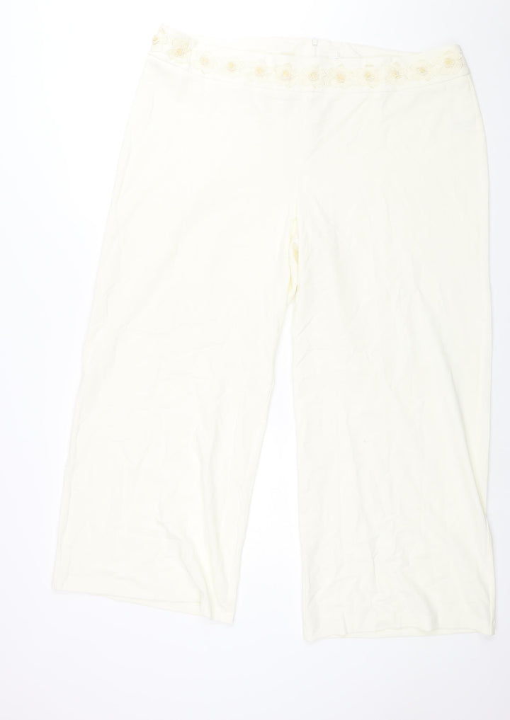 Berkertex Womens Ivory Polyester Trousers Size 22 L29 in Regular Zip - Floral Applique Detail