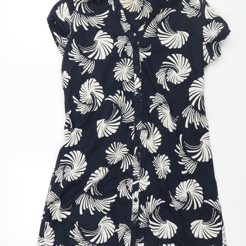 John by John Richmond Womens Blue Geometric Cotton Shirt Dress Size 18 Collared Button