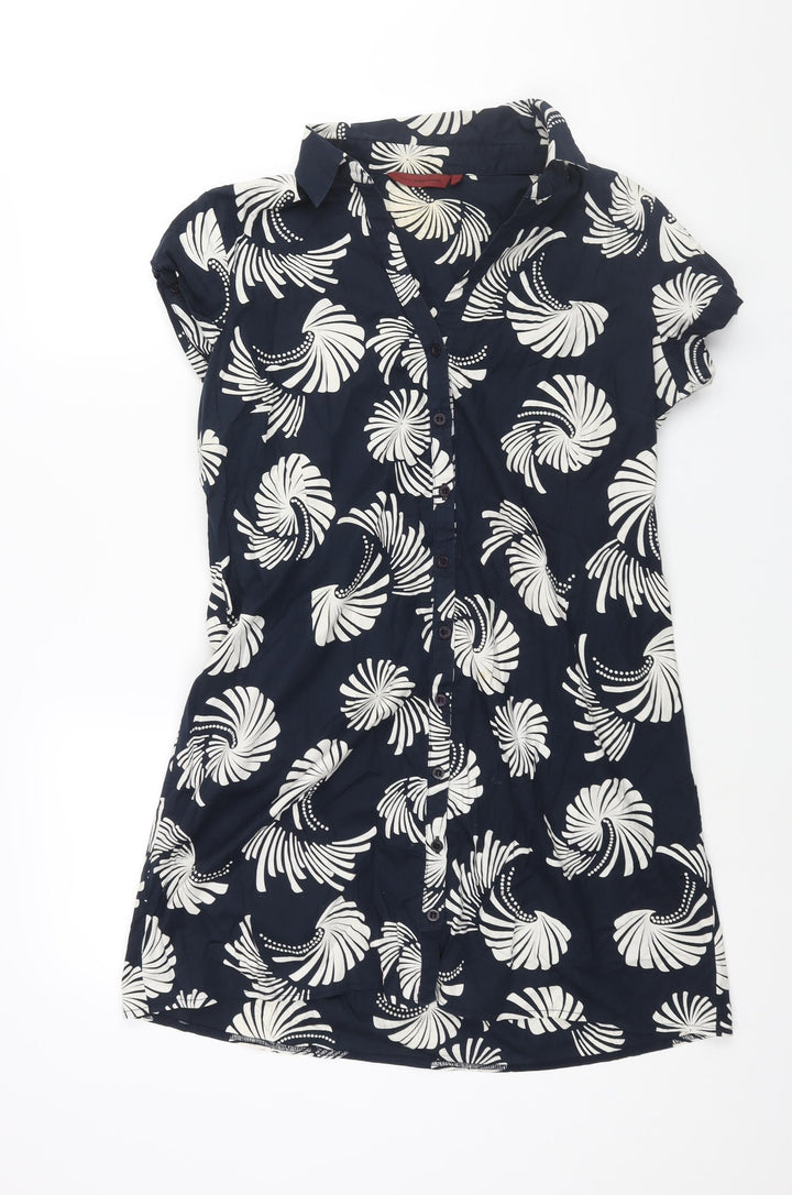 John by John Richmond Womens Blue Geometric Cotton Shirt Dress Size 18 Collared Button