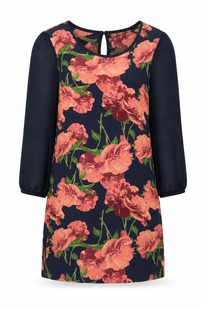 Front view of Next women’s multicoloured floral viscose mini, size UK 12, round neck button