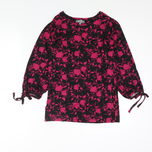 Principles Womens Pink Floral Viscose Basic Blouse Size 12 Round Neck - Bow Detail