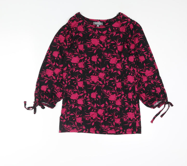 Principles Womens Pink Floral Viscose Basic Blouse Size 12 Round Neck - Bow Detail