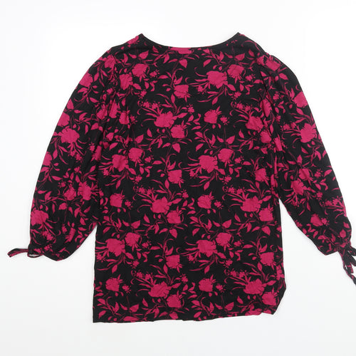 Principles Womens Pink Floral Viscose Basic Blouse Size 12 Round Neck - Bow Detail