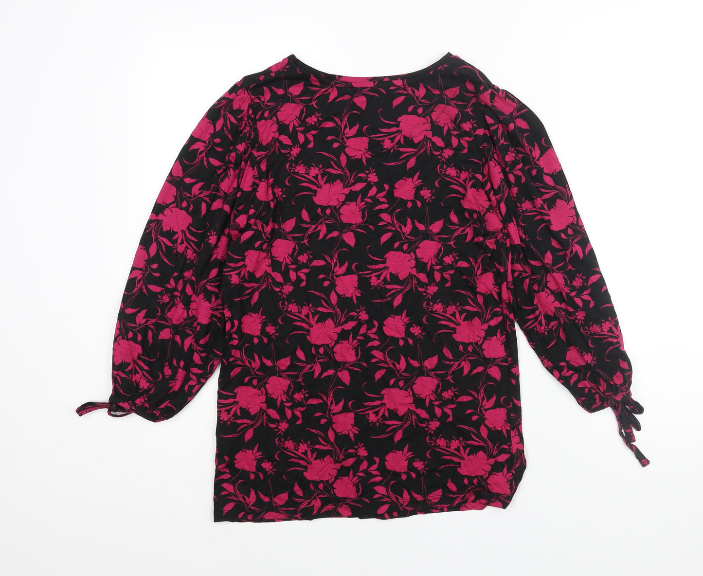 Principles Womens Pink Floral Viscose Basic Blouse Size 12 Round Neck - Bow Detail
