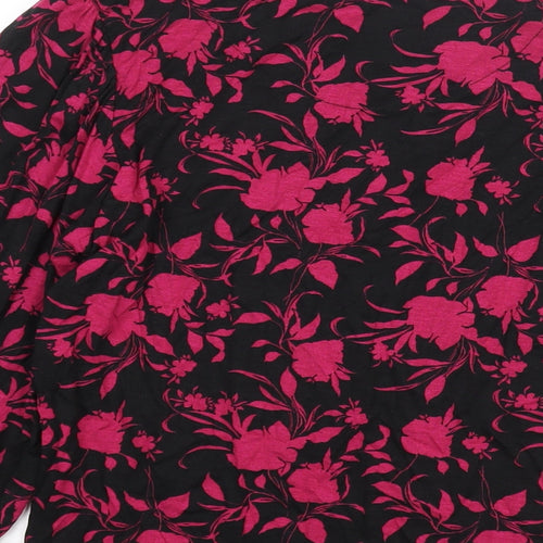 Principles Womens Pink Floral Viscose Basic Blouse Size 12 Round Neck - Bow Detail
