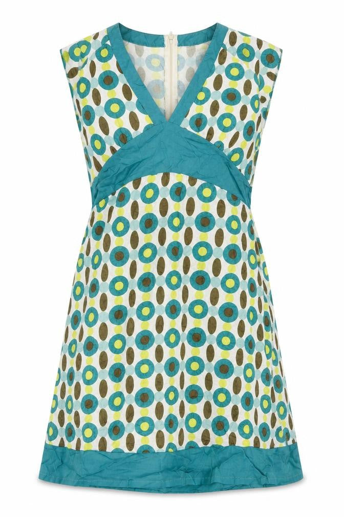 Front view of Urban Behavior women’s multicoloured geometric cotton shift, size UK 12, v-neck zip