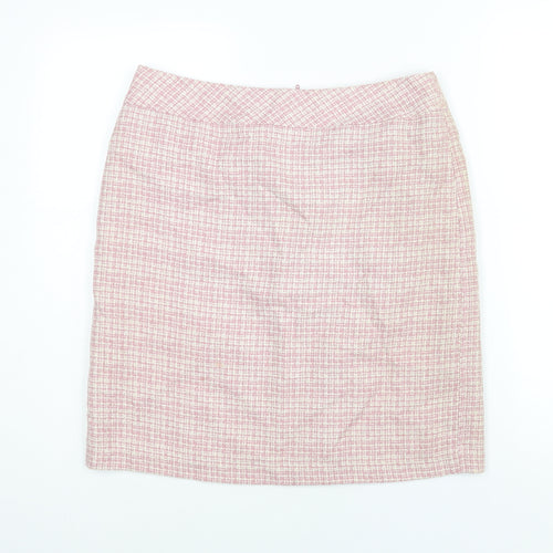 Sarah Hamilton Womens Pink Check Polyester Straight & Pencil Skirt Size 14 Zip