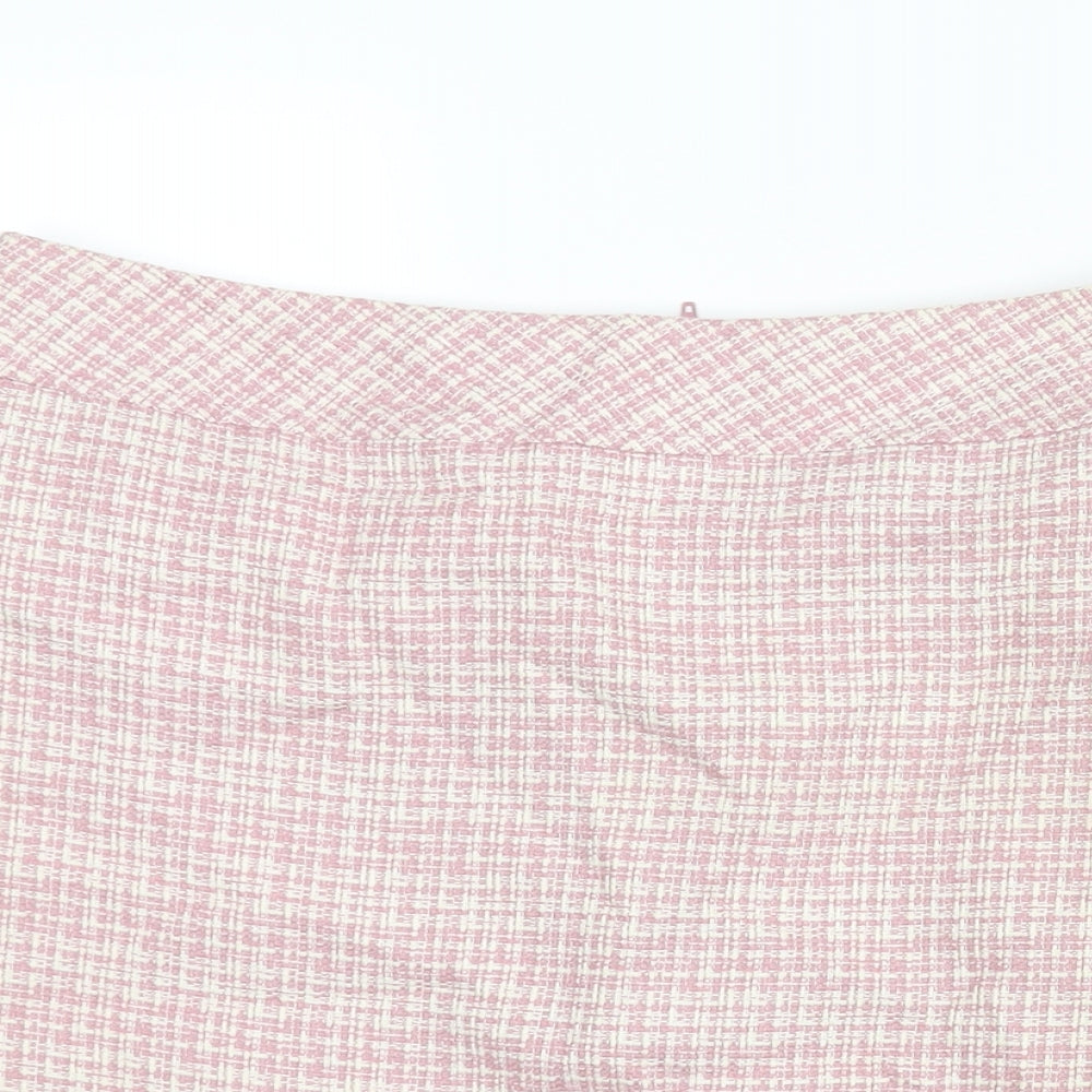 Sarah Hamilton Womens Pink Check Polyester Straight & Pencil Skirt Size 14 Zip