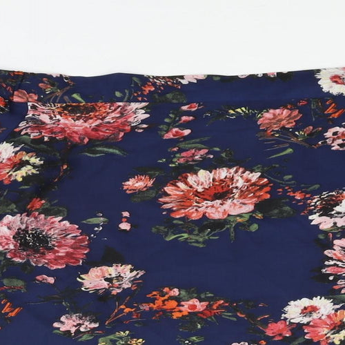 Warehouse Womens Blue Floral Polyester Basic Blouse Size 12 Off the Shoulder