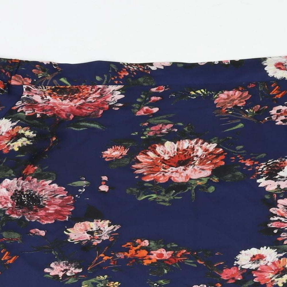 Warehouse Womens Blue Floral Polyester Basic Blouse Size 12 Off the Shoulder