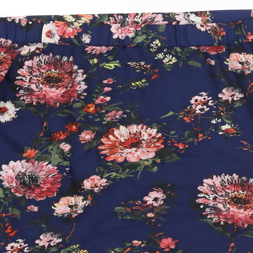 Warehouse Womens Blue Floral Polyester Basic Blouse Size 12 Off the Shoulder