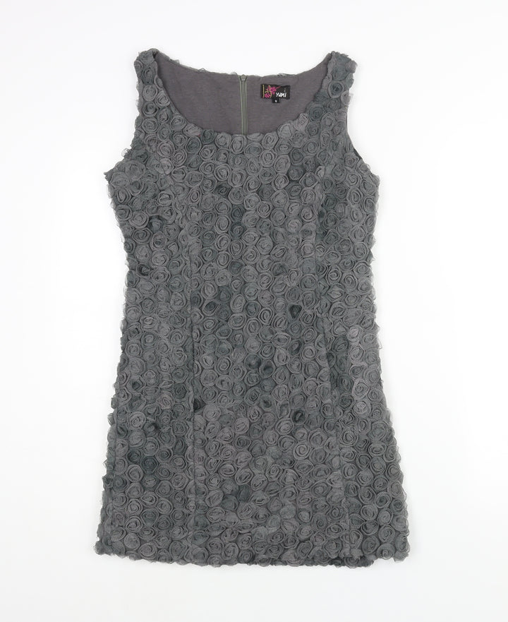 Yumi Womens Green Cotton Mini Size S Scoop Neck Pullover - Textured Rose Fabric
