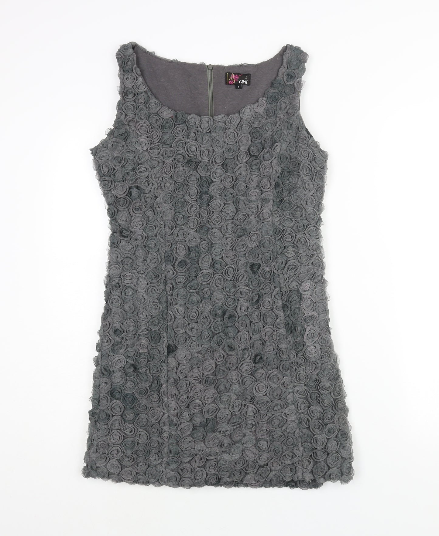 Yumi Womens Green Cotton Mini Size S Scoop Neck Pullover - Textured Rose Fabric