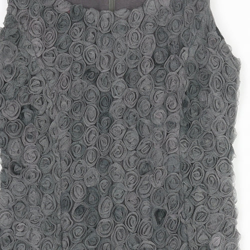 Yumi Womens Green Cotton Mini Size S Scoop Neck Pullover - Textured Rose Fabric
