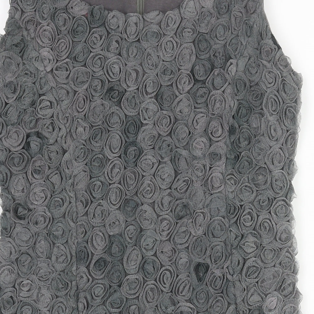 Yumi Womens Green Cotton Mini Size S Scoop Neck Pullover - Textured Rose Fabric