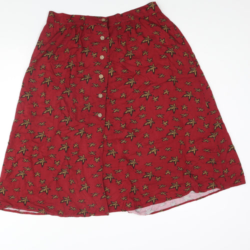 Joe Browns Womens Red Geometric Viscose A-Line Skirt Size 14 Button - Leaf Print