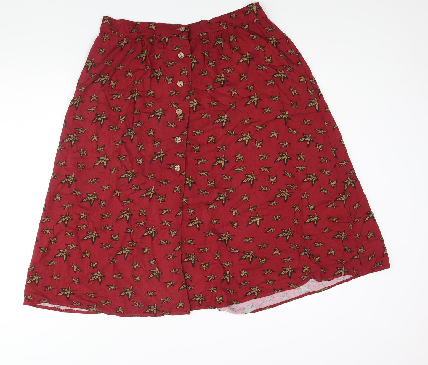 Joe Browns Womens Red Geometric Viscose A-Line Skirt Size 14 Button - Leaf Print
