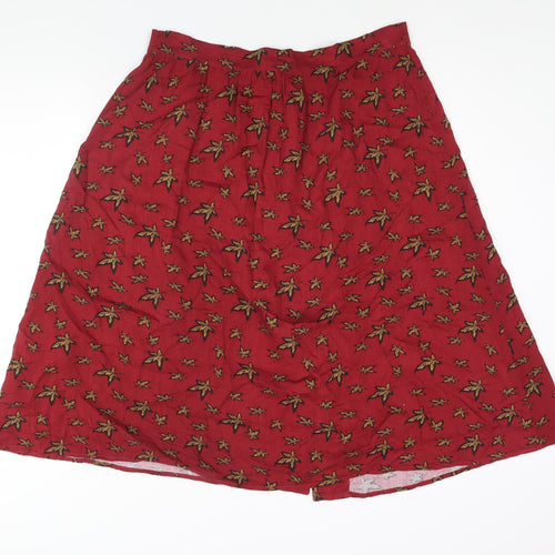 Joe Browns Womens Red Geometric Viscose A-Line Skirt Size 14 Button - Leaf Print