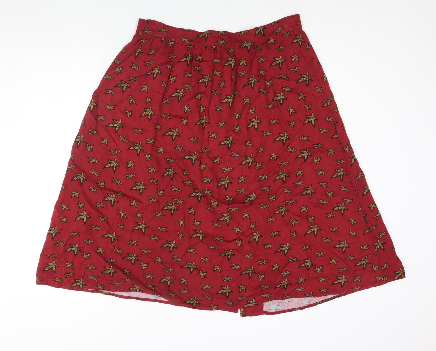 Joe Browns Womens Red Geometric Viscose A-Line Skirt Size 14 Button - Leaf Print