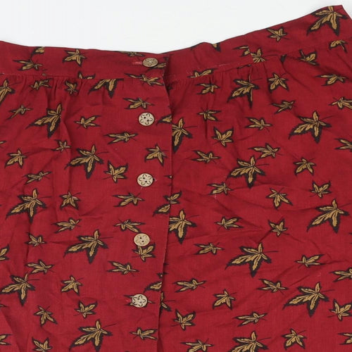 Joe Browns Womens Red Geometric Viscose A-Line Skirt Size 14 Button - Leaf Print