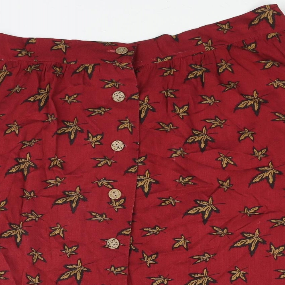 Joe Browns Womens Red Geometric Viscose A-Line Skirt Size 14 Button - Leaf Print