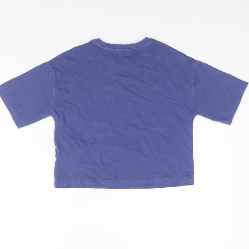 Marks and Spencer Girls Blue Cotton Basic T-Shirt Size 9-10 Years Crew Neck Pullover - Beach Item Print