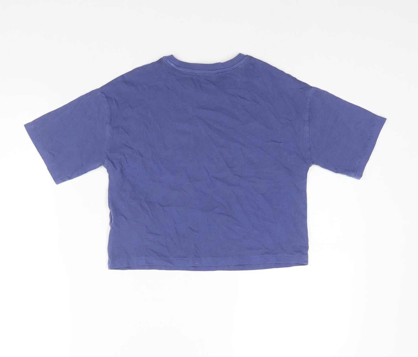 Marks and Spencer Girls Blue Cotton Basic T-Shirt Size 9-10 Years Crew Neck Pullover - Beach Item Print