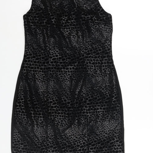 Coast Womens Black Polyester Shift Size 10 Round Neck Zip - Velour Geometric Print