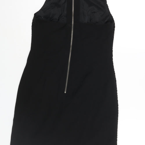 Coast Womens Black Polyester Shift Size 10 Round Neck Zip - Velour Geometric Print
