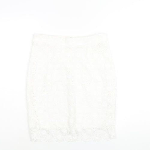 Lipsy Womens White Polyester Straight & Pencil Skirt Size 10 Zip