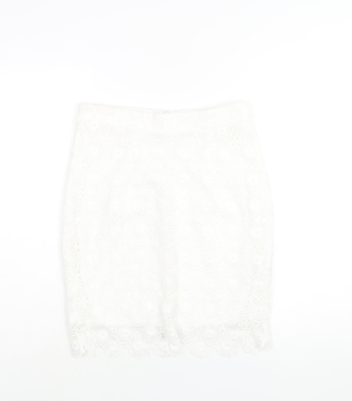Lipsy Womens White Polyester Straight & Pencil Skirt Size 10 Zip