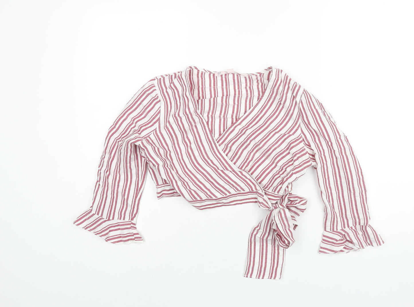 Miss Selfridge Womens Red Striped Viscose Wrap Blouse Size 10 V-Neck