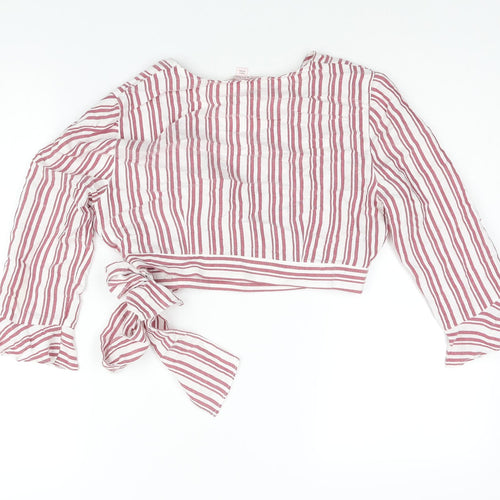 Miss Selfridge Womens Red Striped Viscose Wrap Blouse Size 10 V-Neck