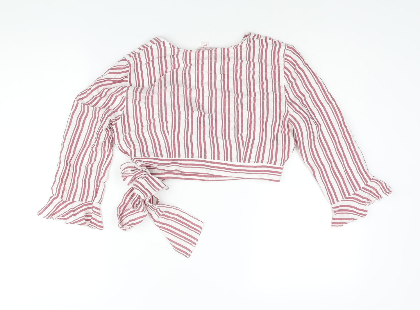 Miss Selfridge Womens Red Striped Viscose Wrap Blouse Size 10 V-Neck