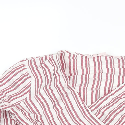Miss Selfridge Womens Red Striped Viscose Wrap Blouse Size 10 V-Neck