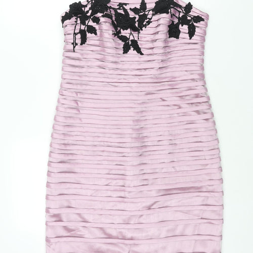 Veni Infantino Womens Pink Striped Acetate Shift Size 14 Square Neck Zip - Applique Flowers