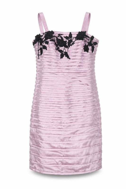 Veni Infantino Womens Pink Striped Acetate Shift Size 14 Square Neck Zip - Applique Flowers