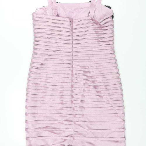 Veni Infantino Womens Pink Striped Acetate Shift Size 14 Square Neck Zip - Applique Flowers