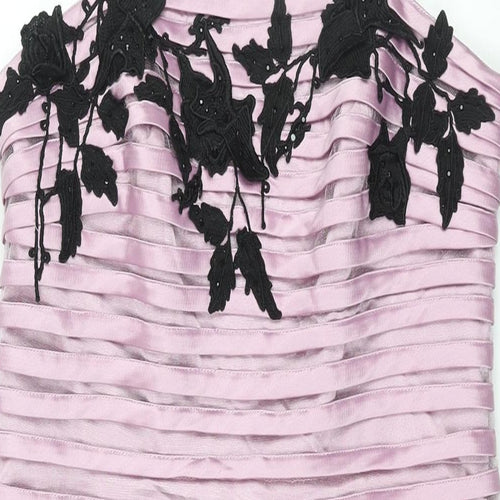 Veni Infantino Womens Pink Striped Acetate Shift Size 14 Square Neck Zip - Applique Flowers