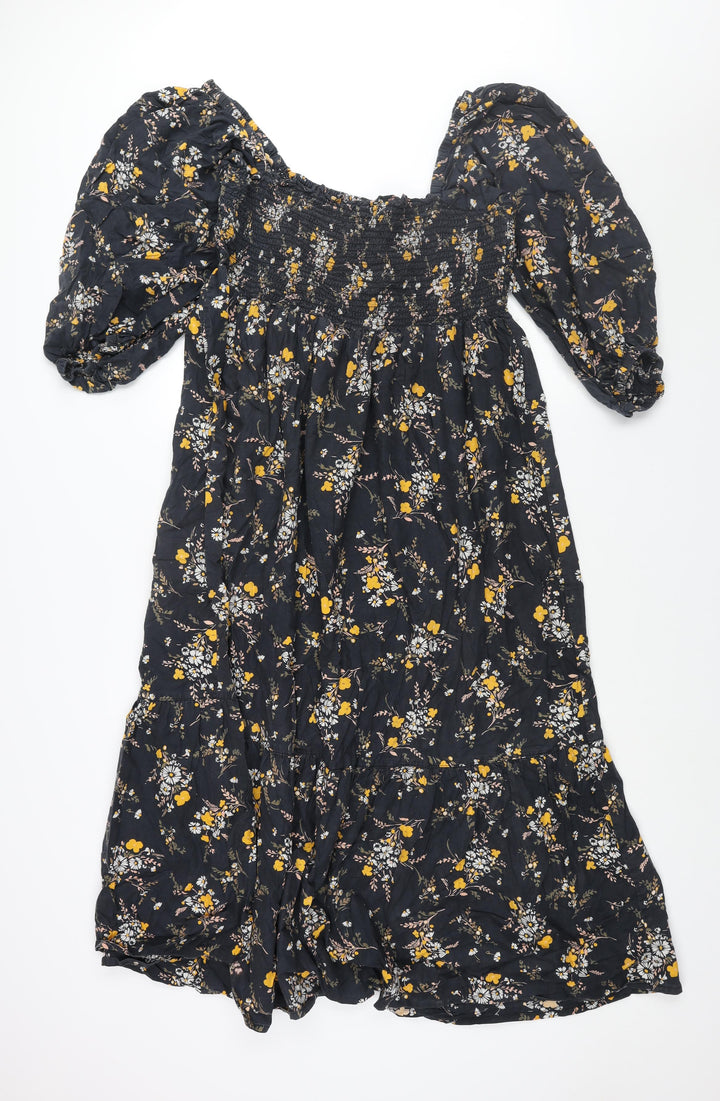 Reclaimed Vintage Womens Black Floral Cotton Shift Size 20 Square Neck Pullover