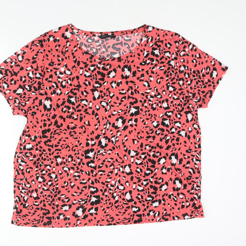 Marks and Spencer Womens Pink Animal Print Polyester Basic T-Shirt Size 20 Round Neck - Leopard Print
