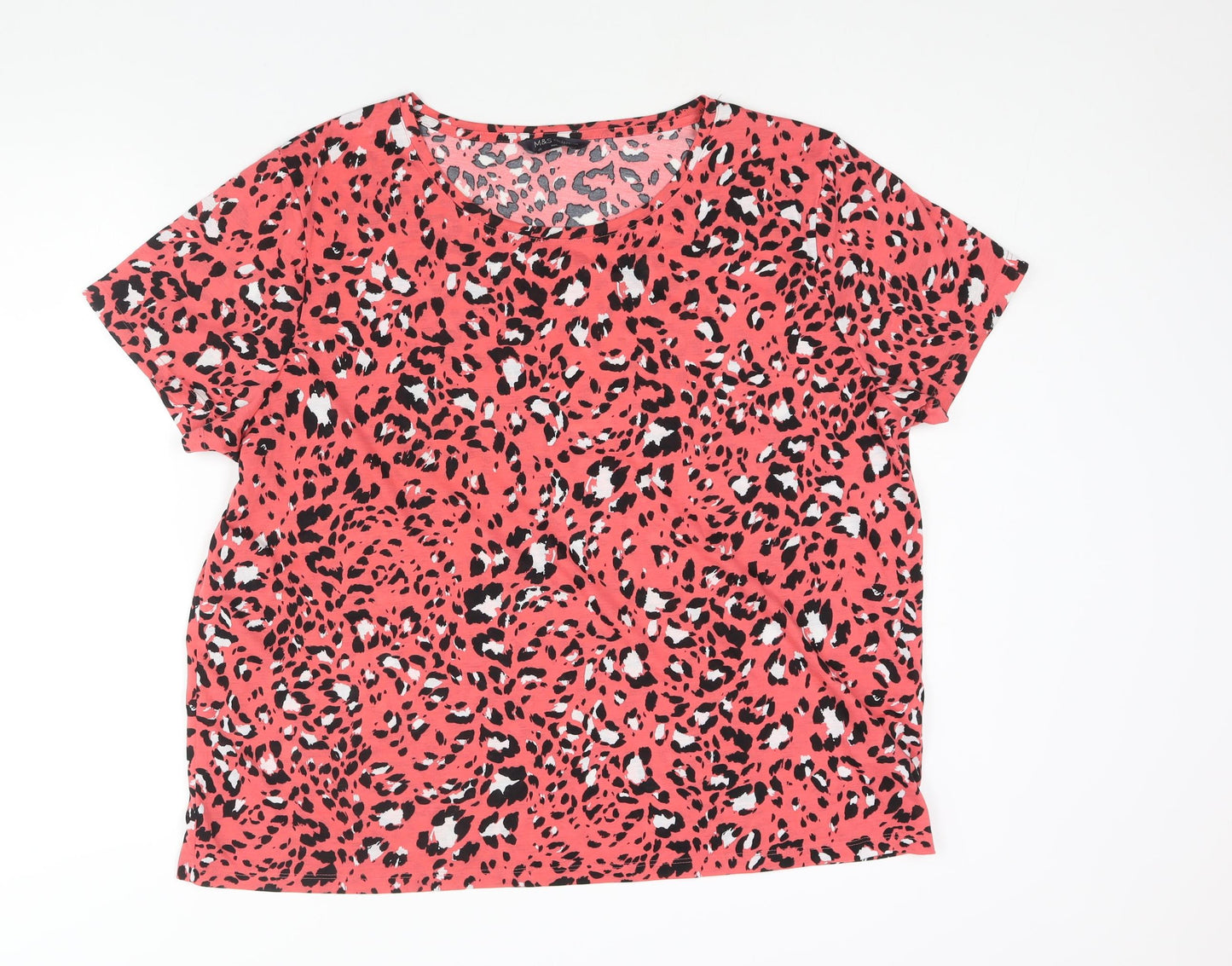 Marks and Spencer Womens Pink Animal Print Polyester Basic T-Shirt Size 20 Round Neck - Leopard Print