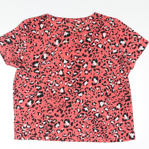 Marks and Spencer Womens Pink Animal Print Polyester Basic T-Shirt Size 20 Round Neck - Leopard Print