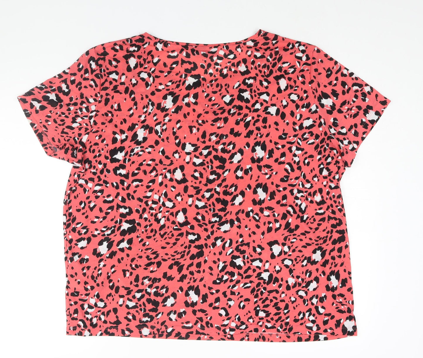 Marks and Spencer Womens Pink Animal Print Polyester Basic T-Shirt Size 20 Round Neck - Leopard Print