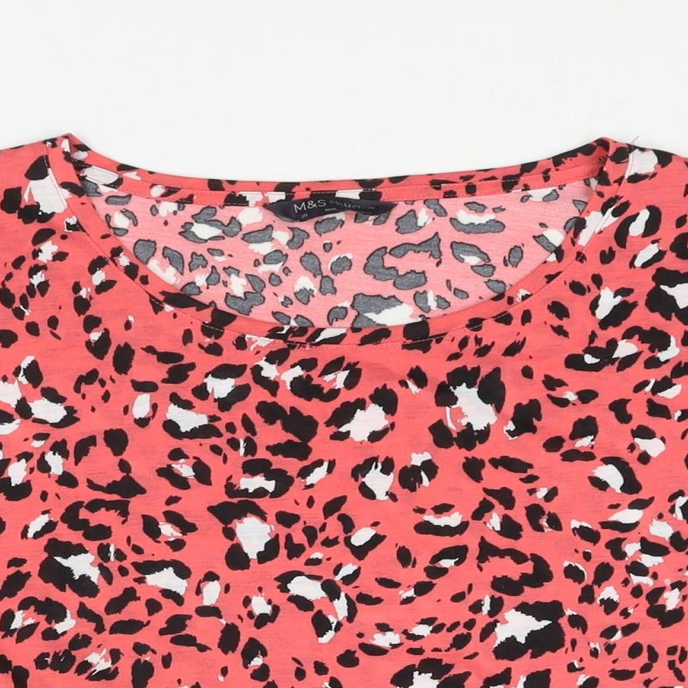 Marks and Spencer Womens Pink Animal Print Polyester Basic T-Shirt Size 20 Round Neck - Leopard Print