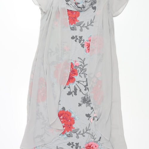 RJR.John Rocha Womens Grey Floral Viscose Shift Size 10 Cowl Neck Pullover