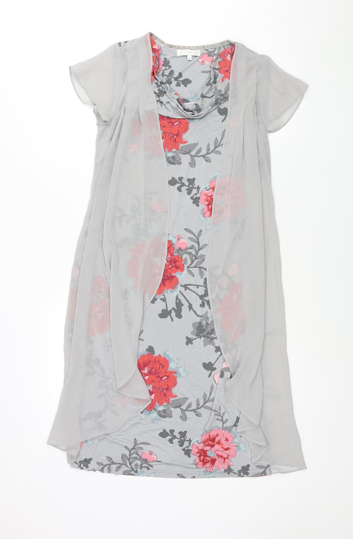 RJR.John Rocha Womens Grey Floral Viscose Shift Size 10 Cowl Neck Pullover