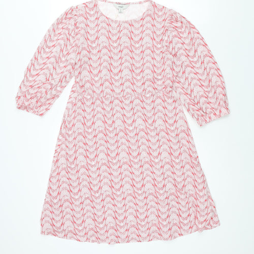 MArks and Womens Red Geometric Viscose A-Line Size 12 Round Neck Pullover